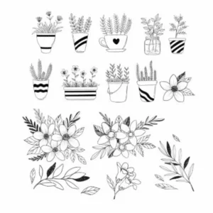 Decalques Flores Preto e Branco