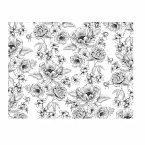 Decalque Tapete Flores Preto e Branco