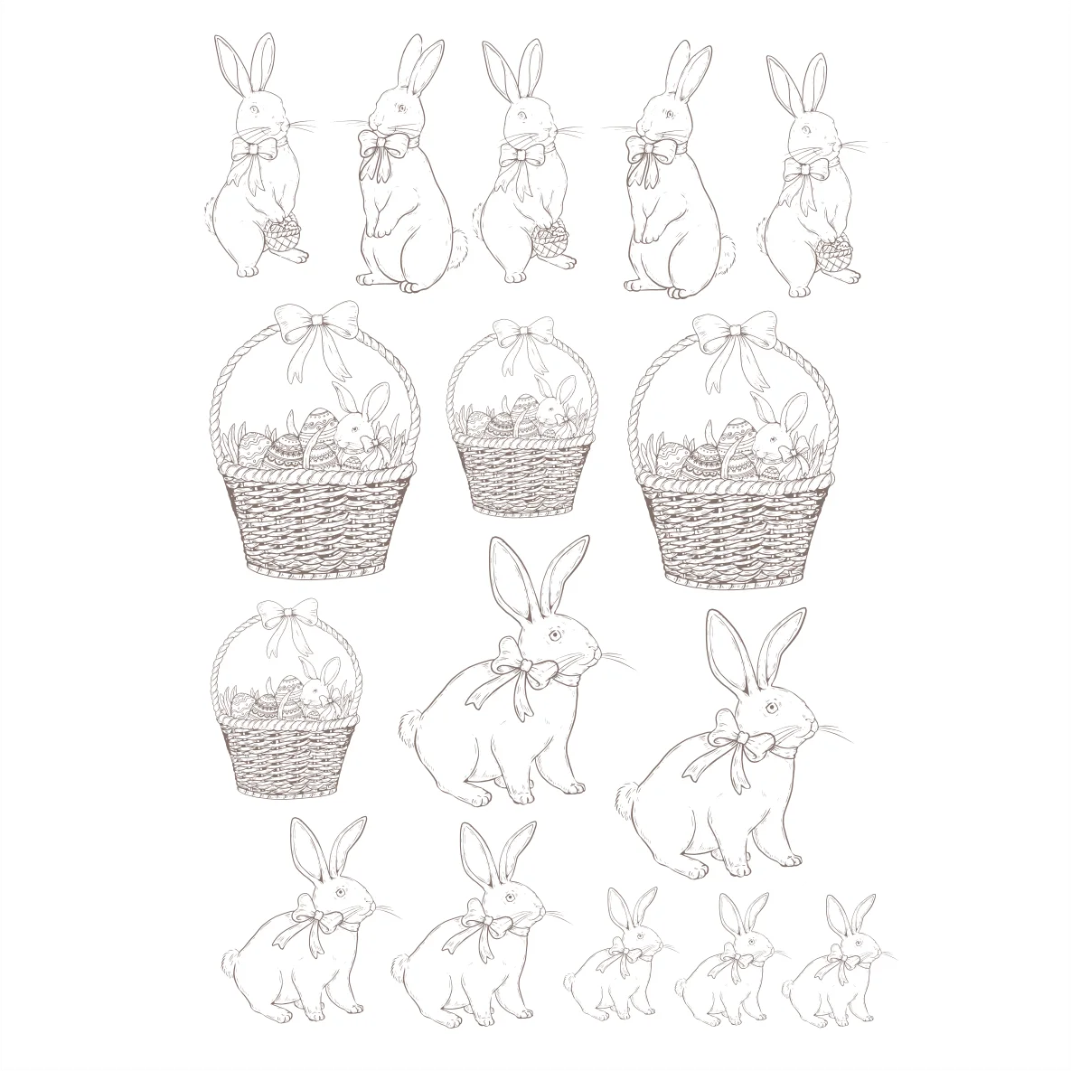 Decalques Coelhos Contorno - Sépia