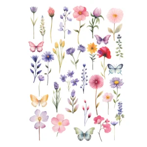 Decalques Flores com Borboletas Coloridas