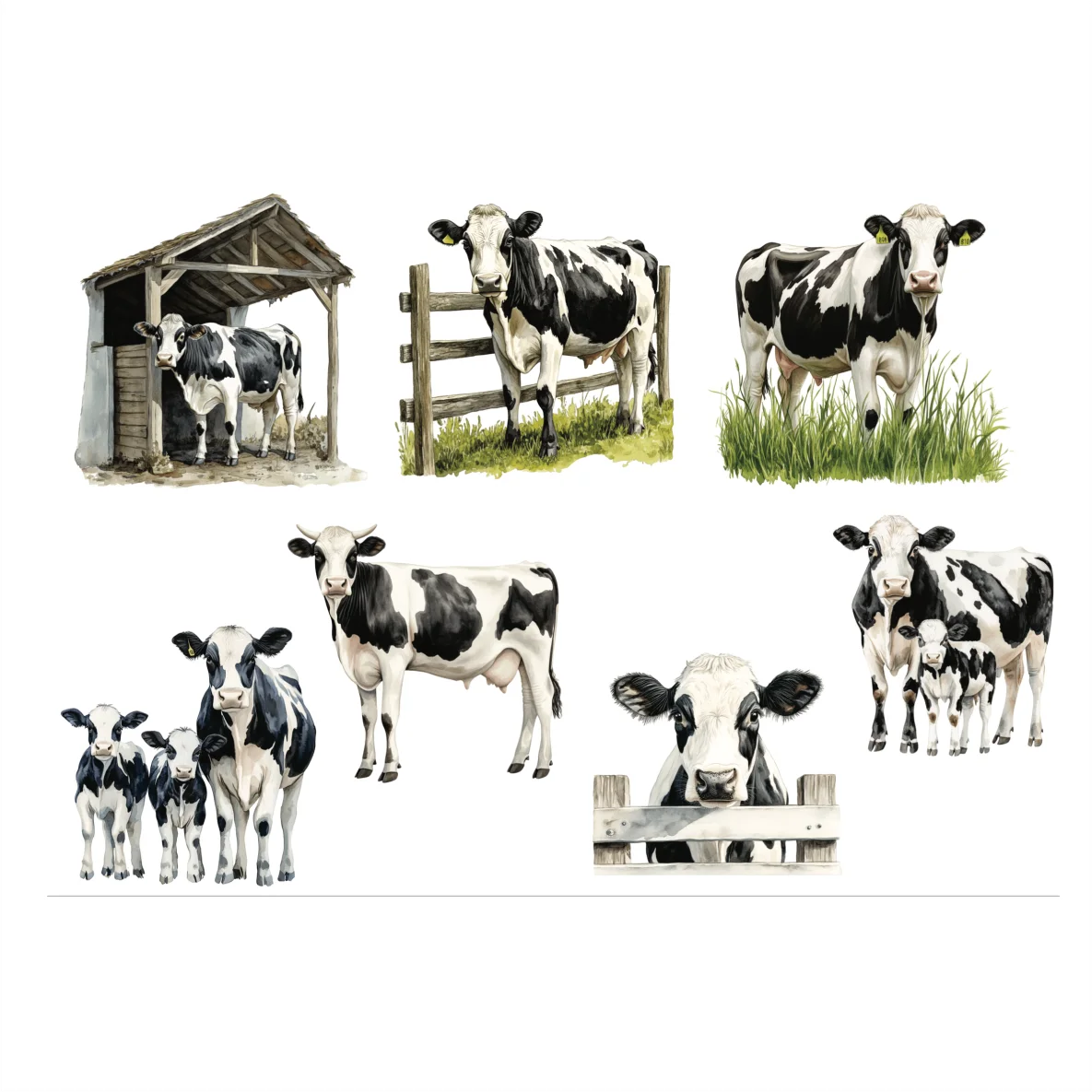 Decalques Vaquinhas Aquarela