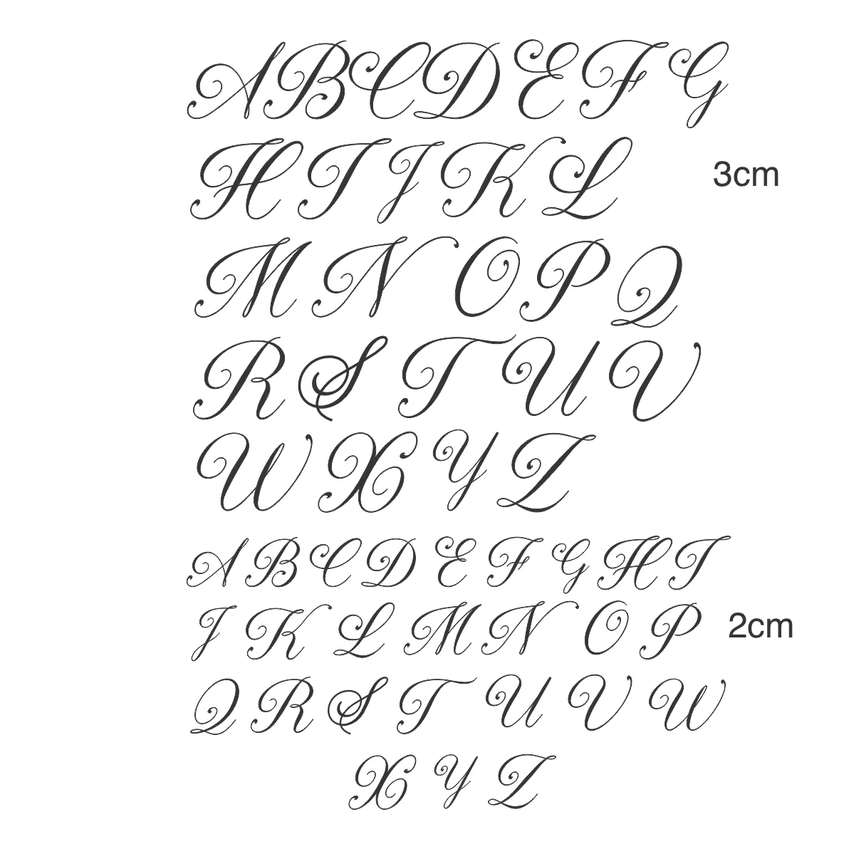 Decalques Alfabeto Manuscrito 3cm e 2cm - Preto