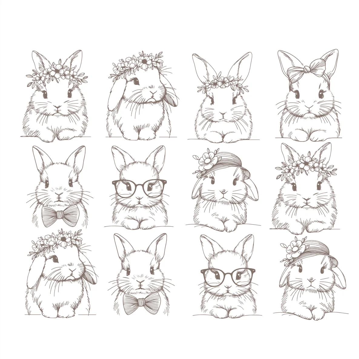 Decalques Coelhos Diversos - Sépia