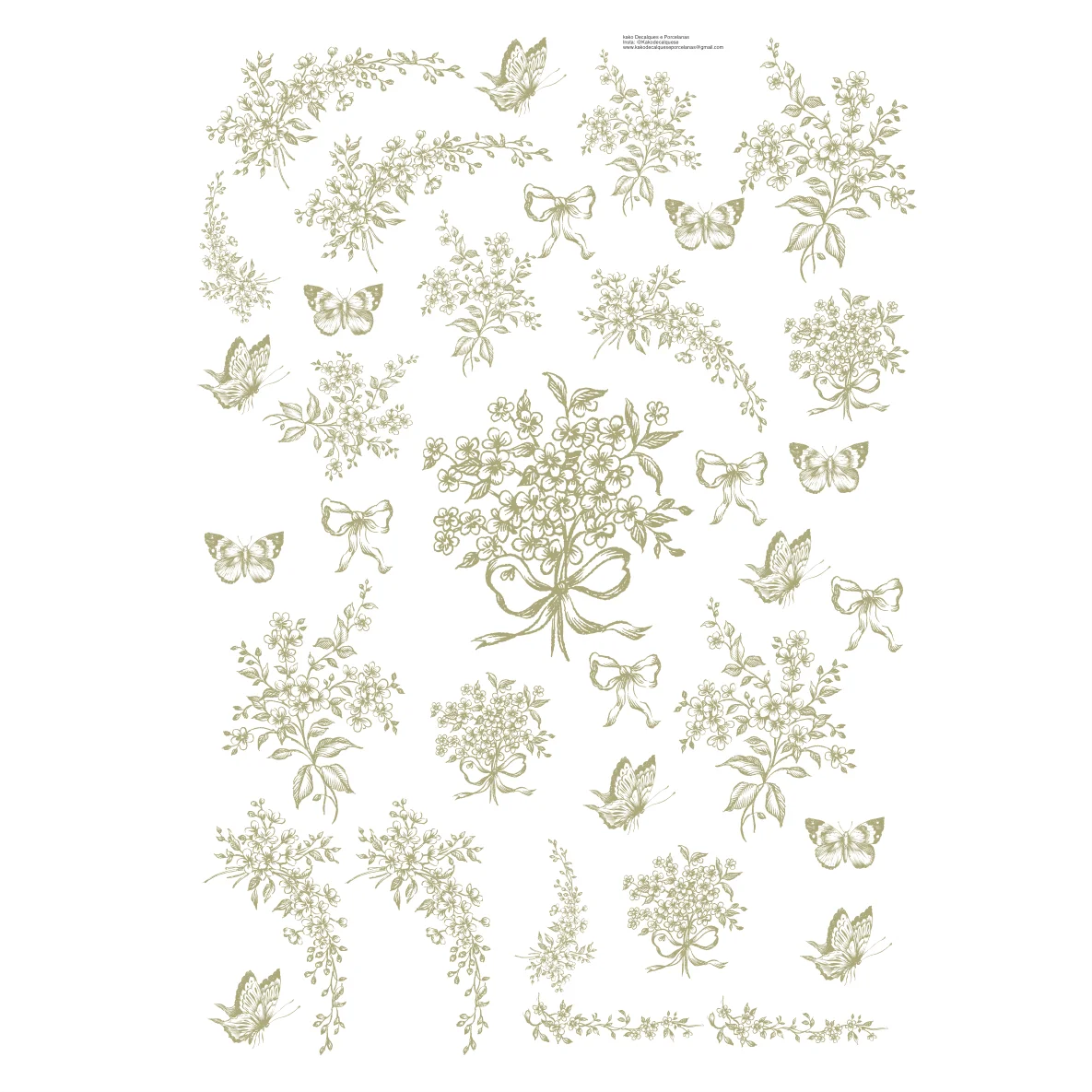 Decalques Flores com Elementos - Ouro