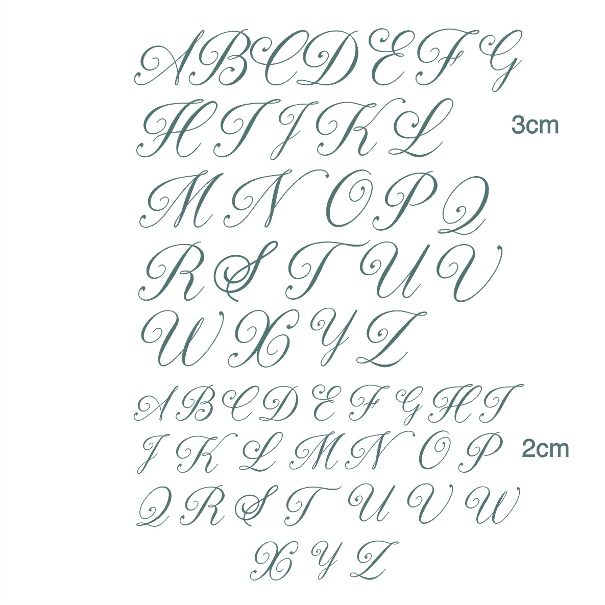 Decalques Alfabeto Manuscrito 3cm e 2cm - Verde Escuro